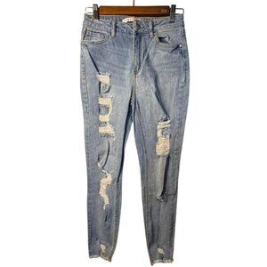 Tinseltown Jeans Womens SZ 3 Distressed Ripped High Rise Skinny Ankle Fray Denim